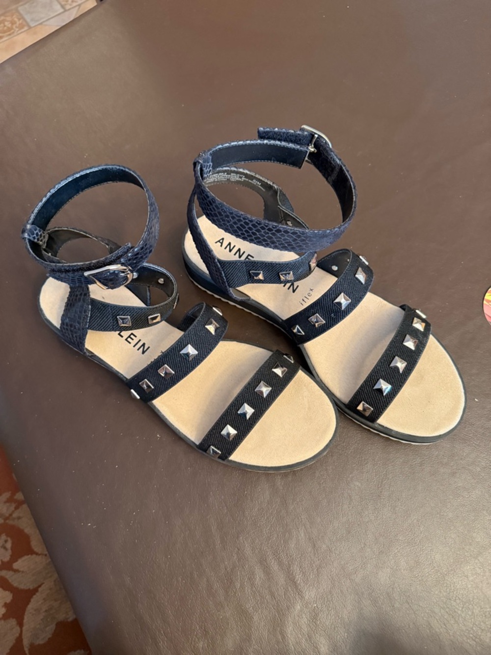 Anne Klein Black Studded Ankle-Strap Sandals for Kids